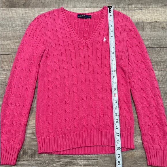 Polo Ralph Lauren Womens Size Medium Pink Cotton Cable Neck V Neck Sweater - Picture 6 of 7